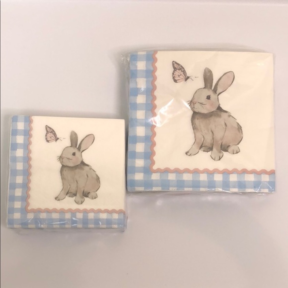 Bunny and Butterfly nwt Beverage and Lunch Napkins Set Picnic plaid 40 of each